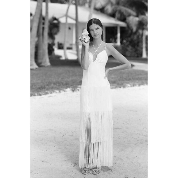 NEW Anthropologie Delfi Collective White Fringe Cocktail Wedding Dress Large - Picture 6 of 6